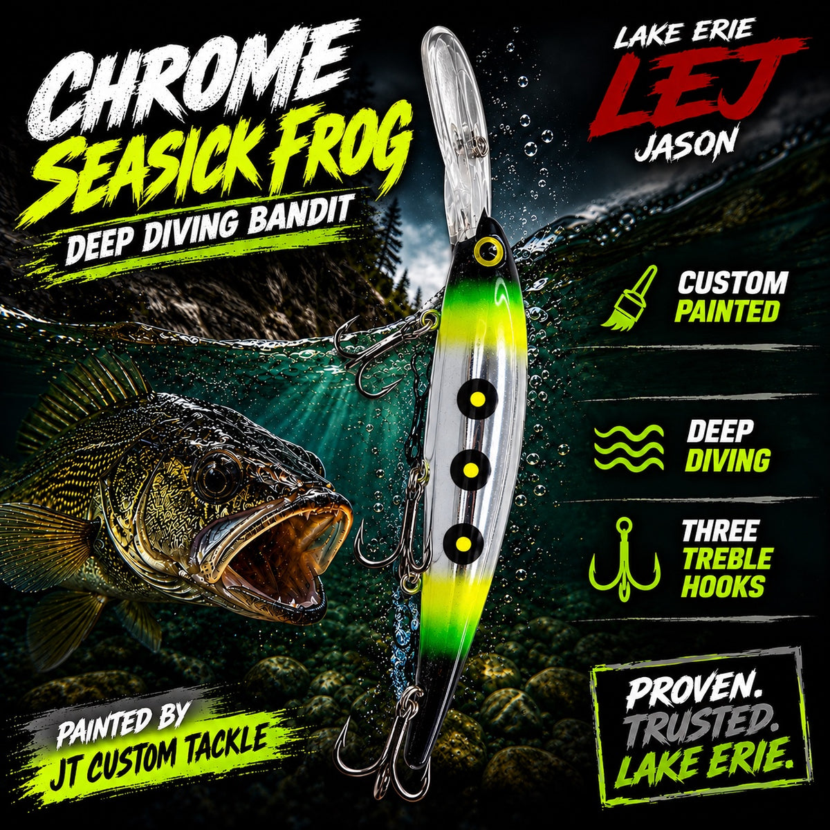 Chrome Seasick Frog Custom Painted Deep Diving Bandit
