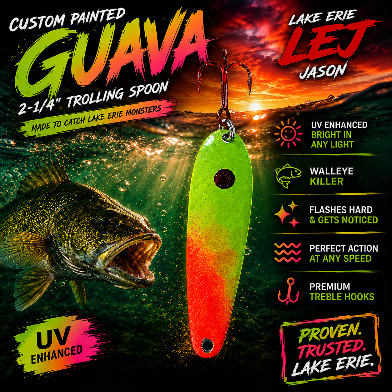 Guava 2-1/4” Custom Painted Trolling Spoon