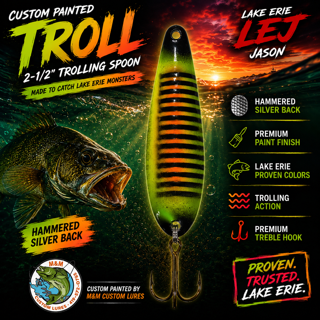 Troll 2-1/2” Custom Painted Trolling Spoon