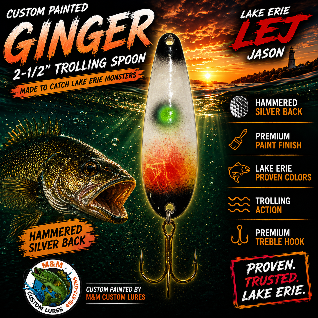 Ginger 2-1/2” Custom Painted Trolling Spoon