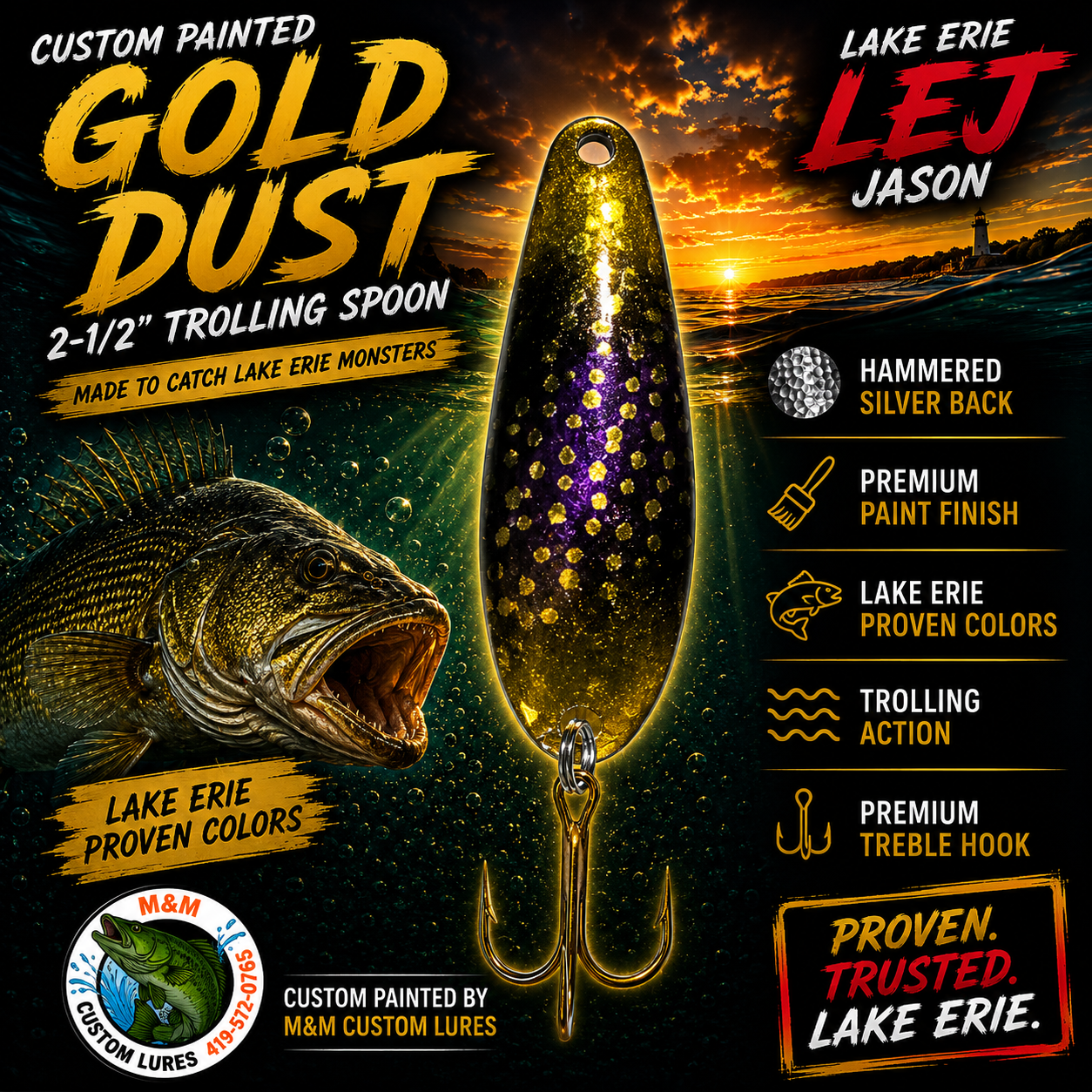 Gold Dust 2-1/2” Custom Painted Trolling Spoon