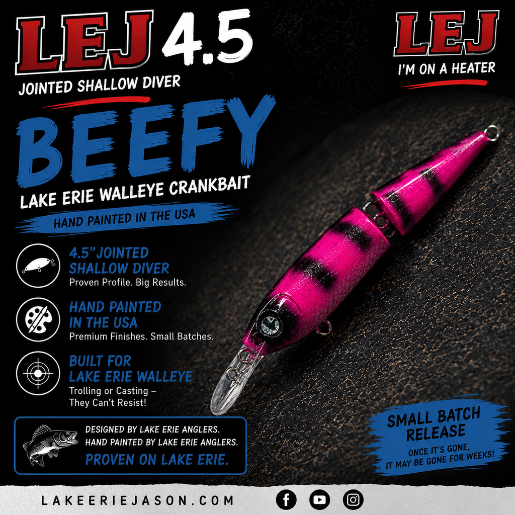 BEEFY - LEJ 4.5 Jointed Shallow Diver – Hand Painted Lake Erie Walleye Crankbait