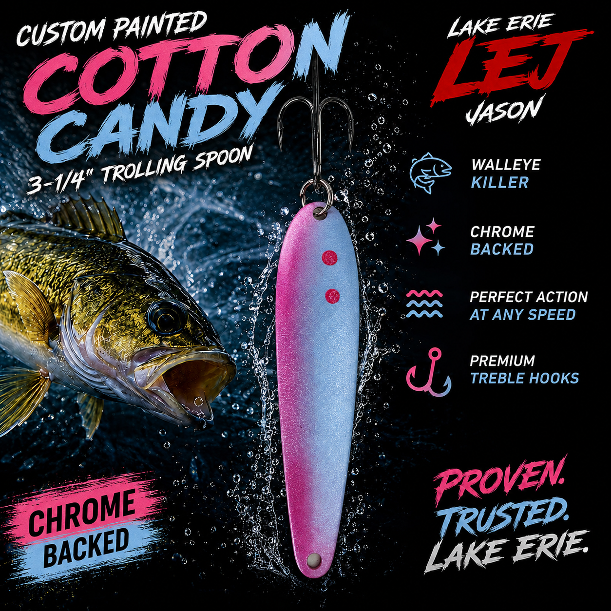 Cotton Candy 3-1/4” Custom Painted Trolling Spoon